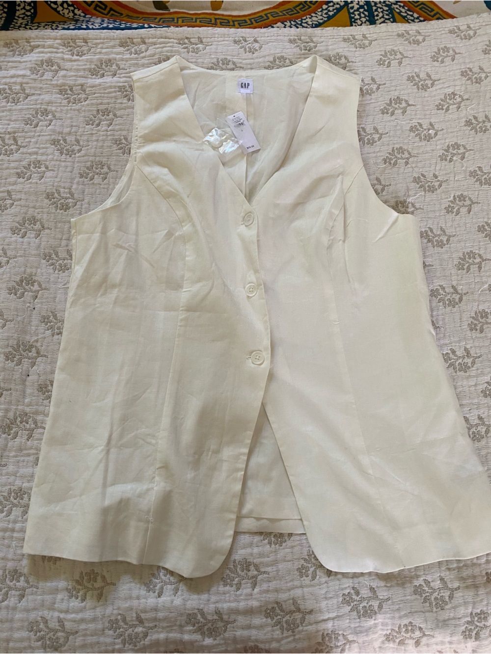 GAP Women’s Off-White Linen Blend Vest, Size Large, NWT